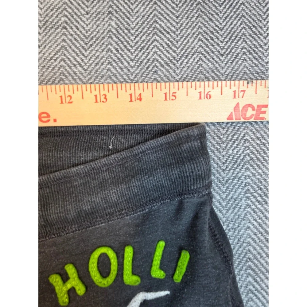Hollister California Wide Leg Sweatpants Charcoal Gray Lime Green Logo Large